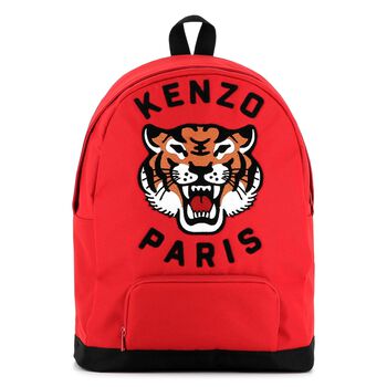 KENZO KIDS حقيبة ظهر بشعار النمر باللون  الأحمر, 2 حقيبة ظهر بشعار النمر باللون  الأحمر