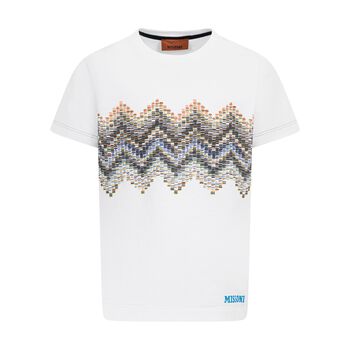 Boys White Logo Zig Zag T-Shirt