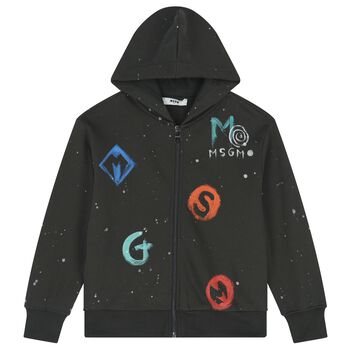 Black Logo Hooded Zip Up Top