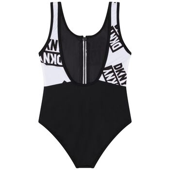 Girls White & Black Logo Swimsuit