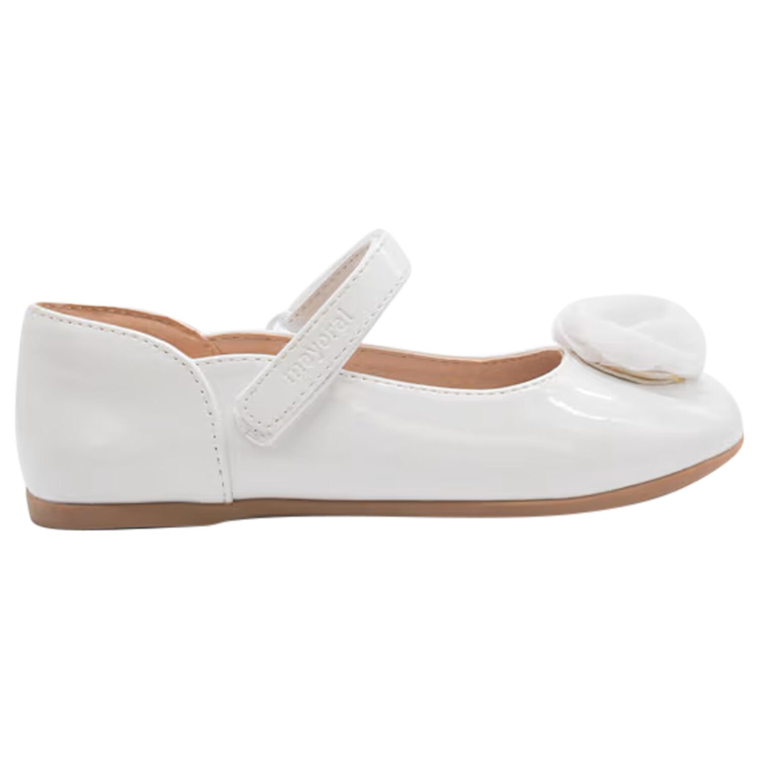 Girls White Patent Flower Shoes, 1, hi-res