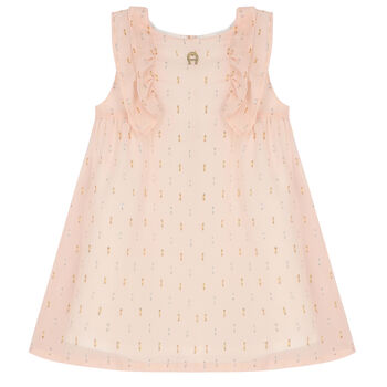 Younger Girls Pink Logo Chiffon Dress