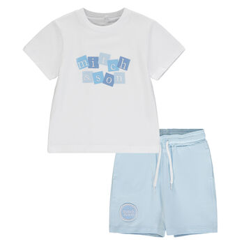 Boys White & Blue Logo Short Set