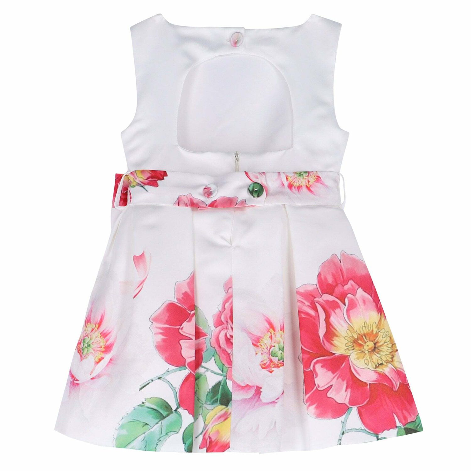 Girls White Floral Print Dress, 1, hi-res image number null