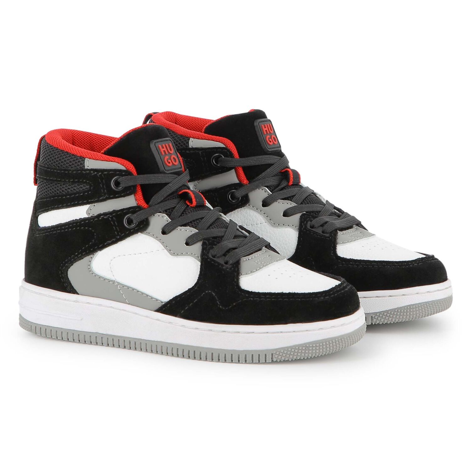 Boys Black & White Logo Trainers, 1, hi-res