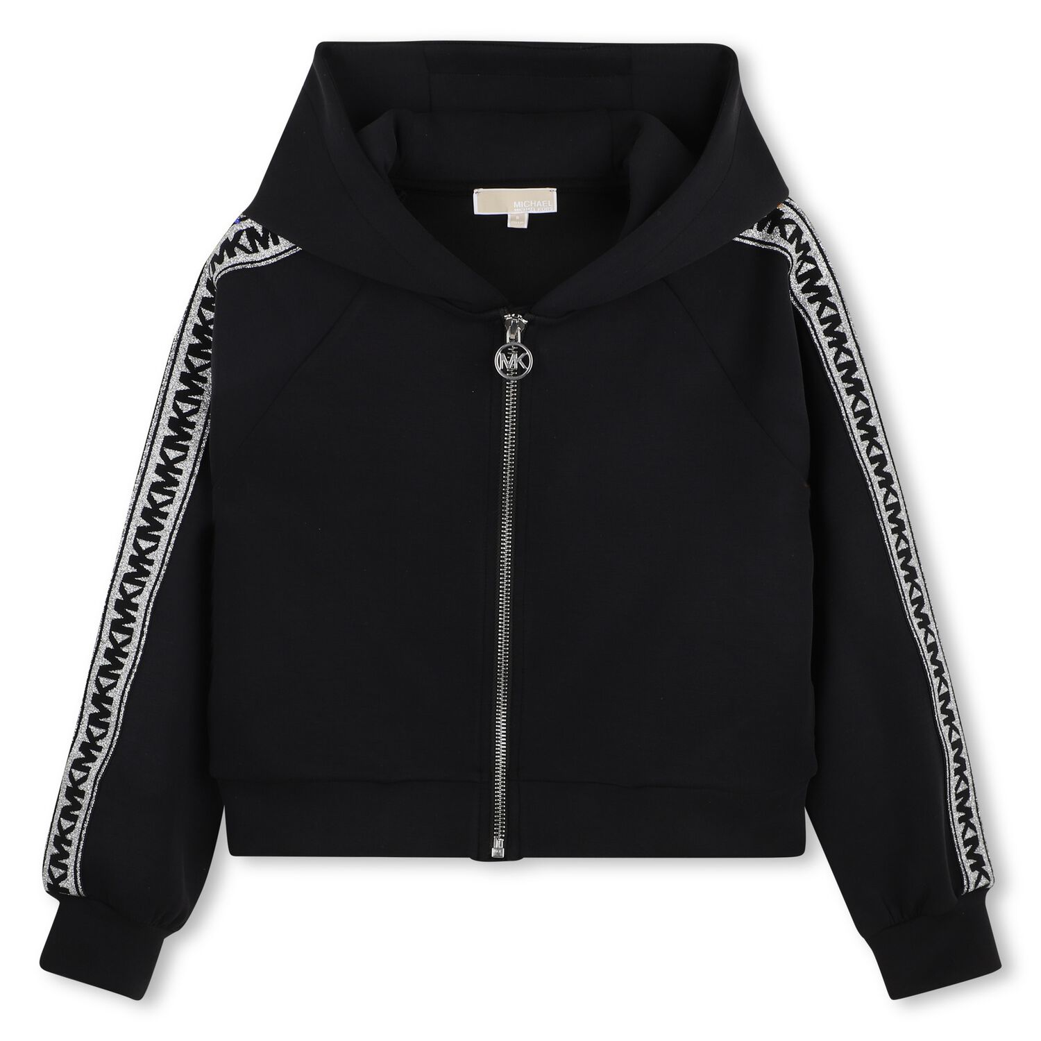 Girls Black Logo Hooded Zip Up Top, 1, hi-res