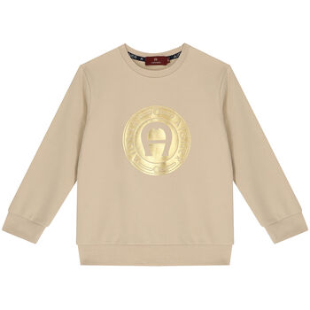 Boys Beige Logo Sweatshirt