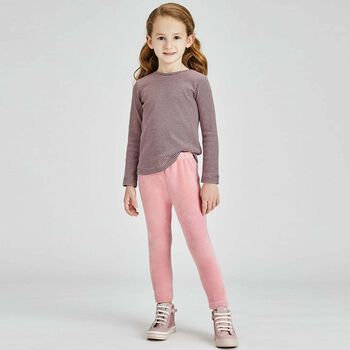 Girls Pink Velvet Leggings