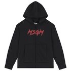 Black Logo Hooded Zip Up Top, 1, hi-res