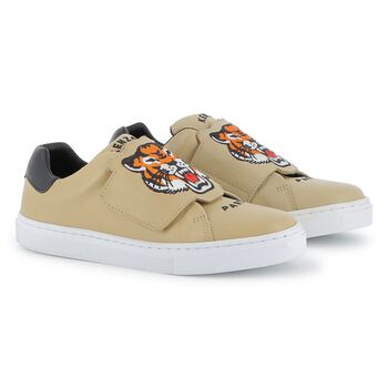 Beige Tiger Logo Trainers