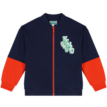 Boys Navy & Red Logo Zip Up Top