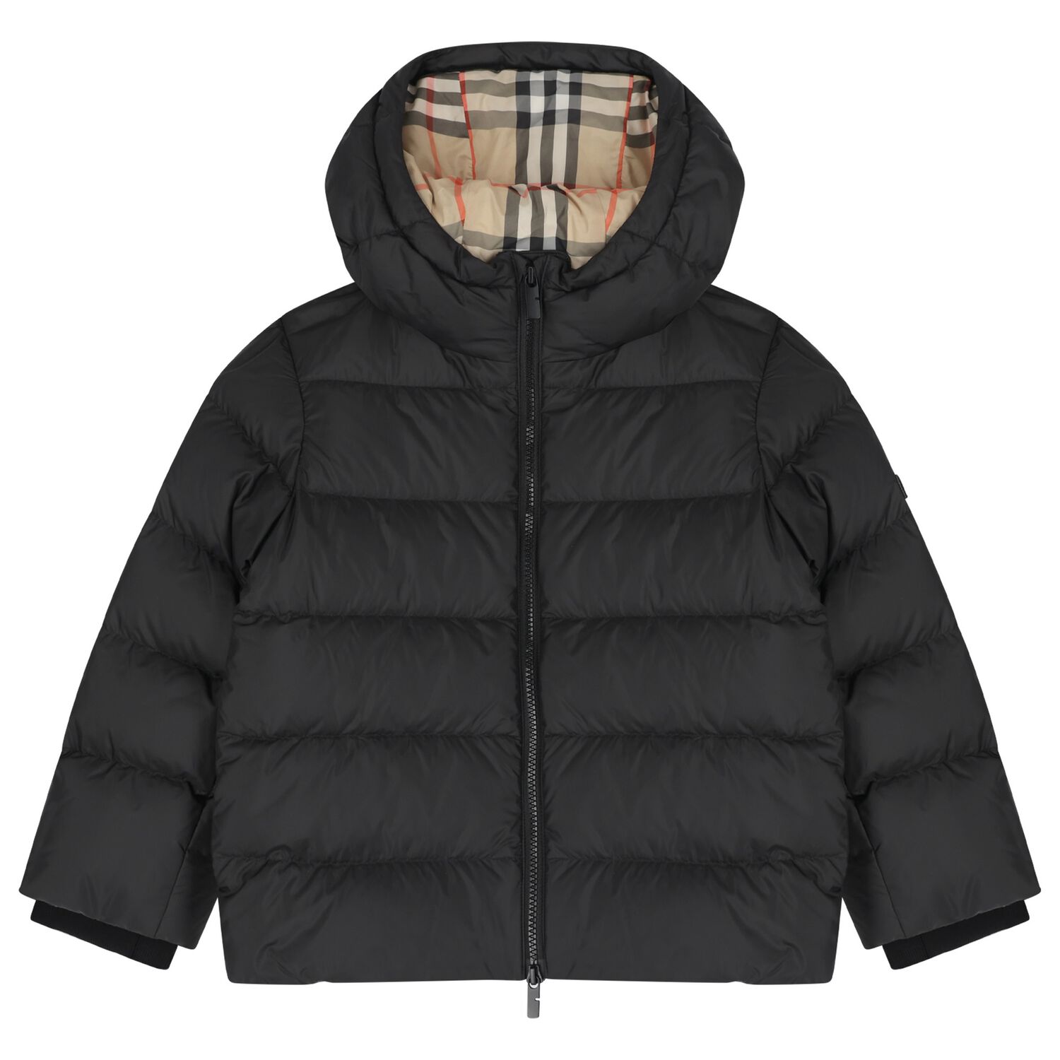 Black Logo Padded Puffer Jacket, 1, hi-res