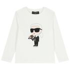 Boys White Ikonik Karl Long Sleeve Top, 2, hi-res