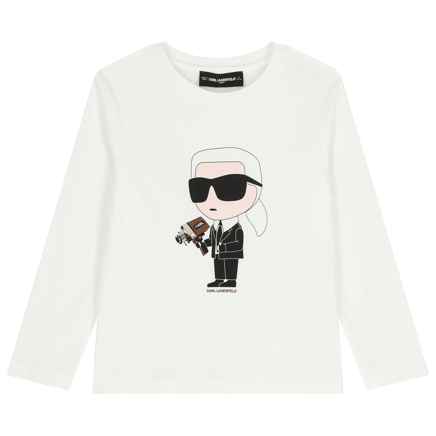 Boys White Ikonik Karl Long Sleeve Top, 2, hi-res