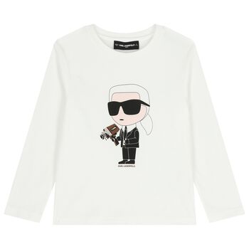 Boys White Ikonik Karl Long Sleeve Top