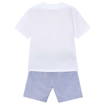 Boys White & Blue Striped Shorts Set