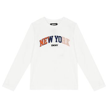 Boys White Logo Long Sleeve Top