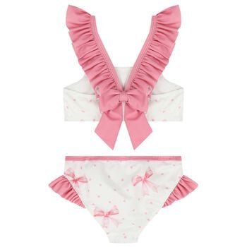 Girls White & Pink Bow Bikini
