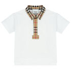 Younger Boys White Checkered Polo Shirt, 1, hi-res