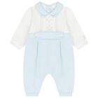 Baby Boys White & Blue Romper, 1, hi-res