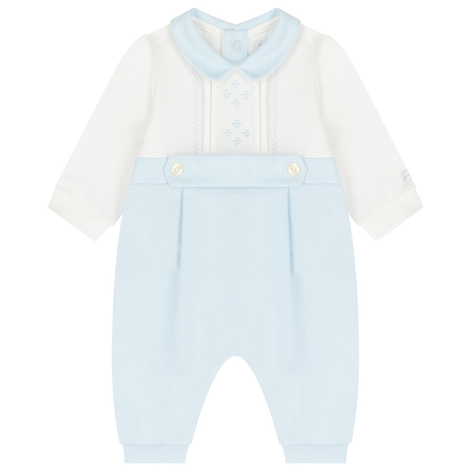 Baby Boys White & Blue Romper, 1, hi-res