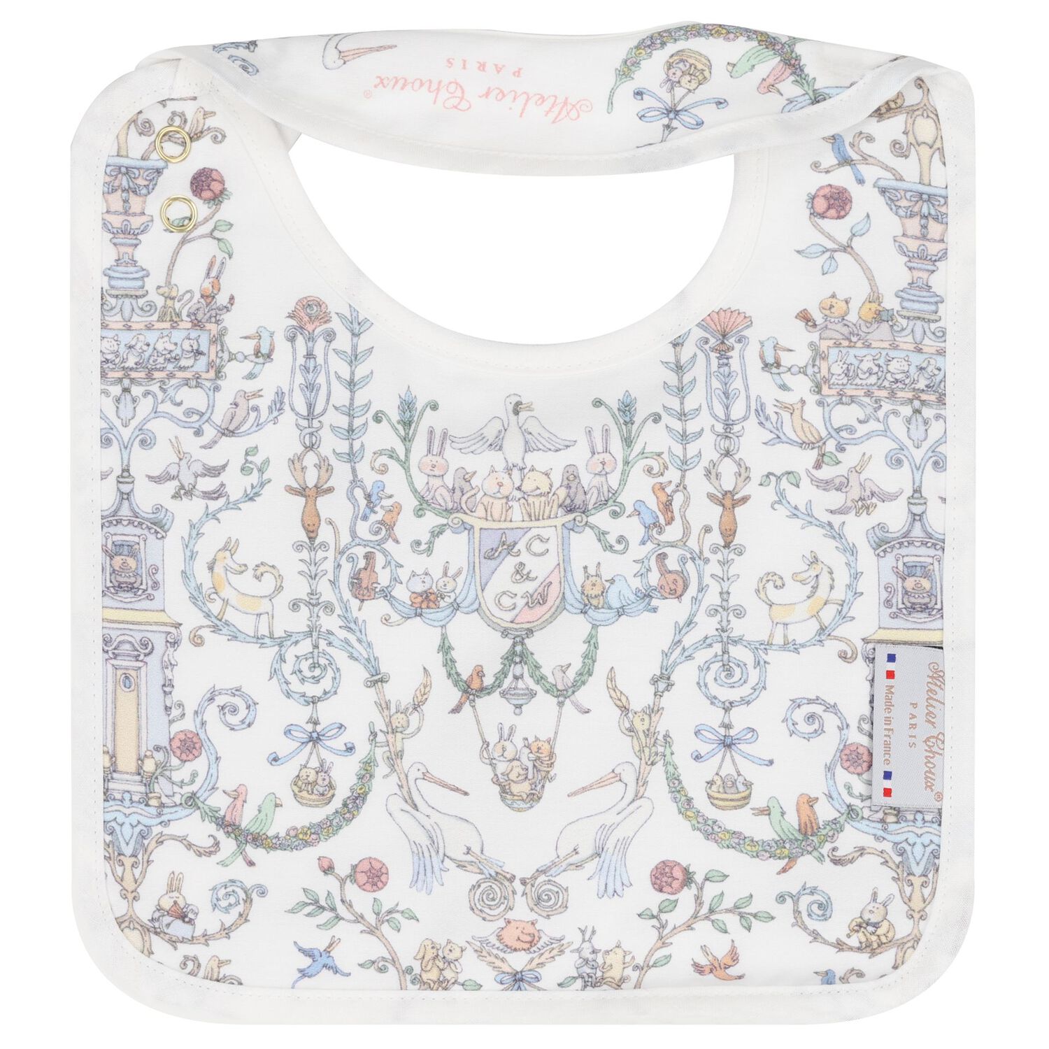 Baby Boys White & Blue Toile de Jouy Carré Swaddle & Bib Gift Set, 1, hi-res