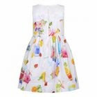 Girls White Summer Party Dress, 1, hi-res