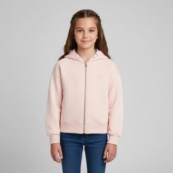Girls Pink Logo Hooded Zip Up Top