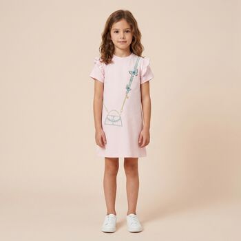 Younger Girls Pink Bag Logo Dress