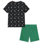 Boys Black & Green Logo Shorts Set, 1, hi-res