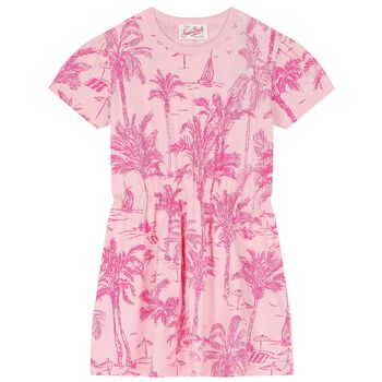 Girls Pink Palm Print Dress