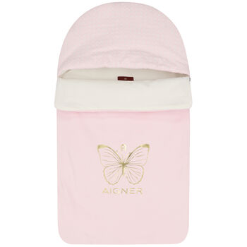 Baby Girls Pink & Ivory Pima Cotton Logo Nest
