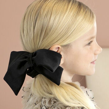 Girls Black Velvet Bow Scrunchie