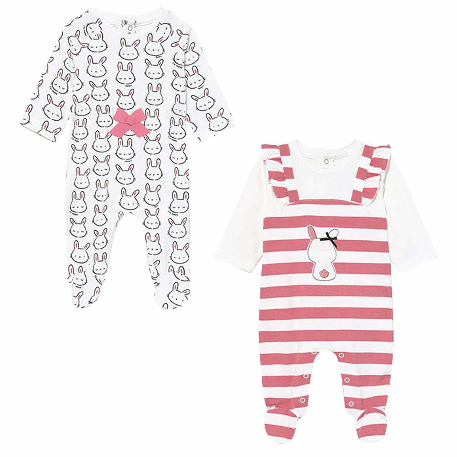 Girls Pink & White Cotton Babygrows (2 Pack), 1, hi-res image number null
