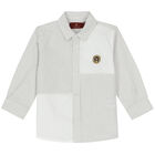 قميص بالشعارمخطط باللون الأبيض والرمادي للأولاد, 1, hi-res