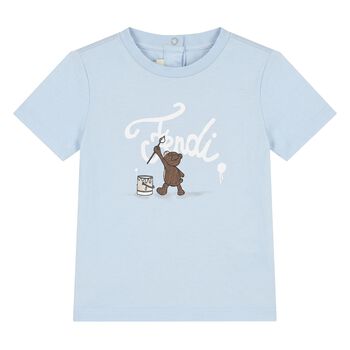 Younger Boys Blue Teddy Bear Logo T-Shirt