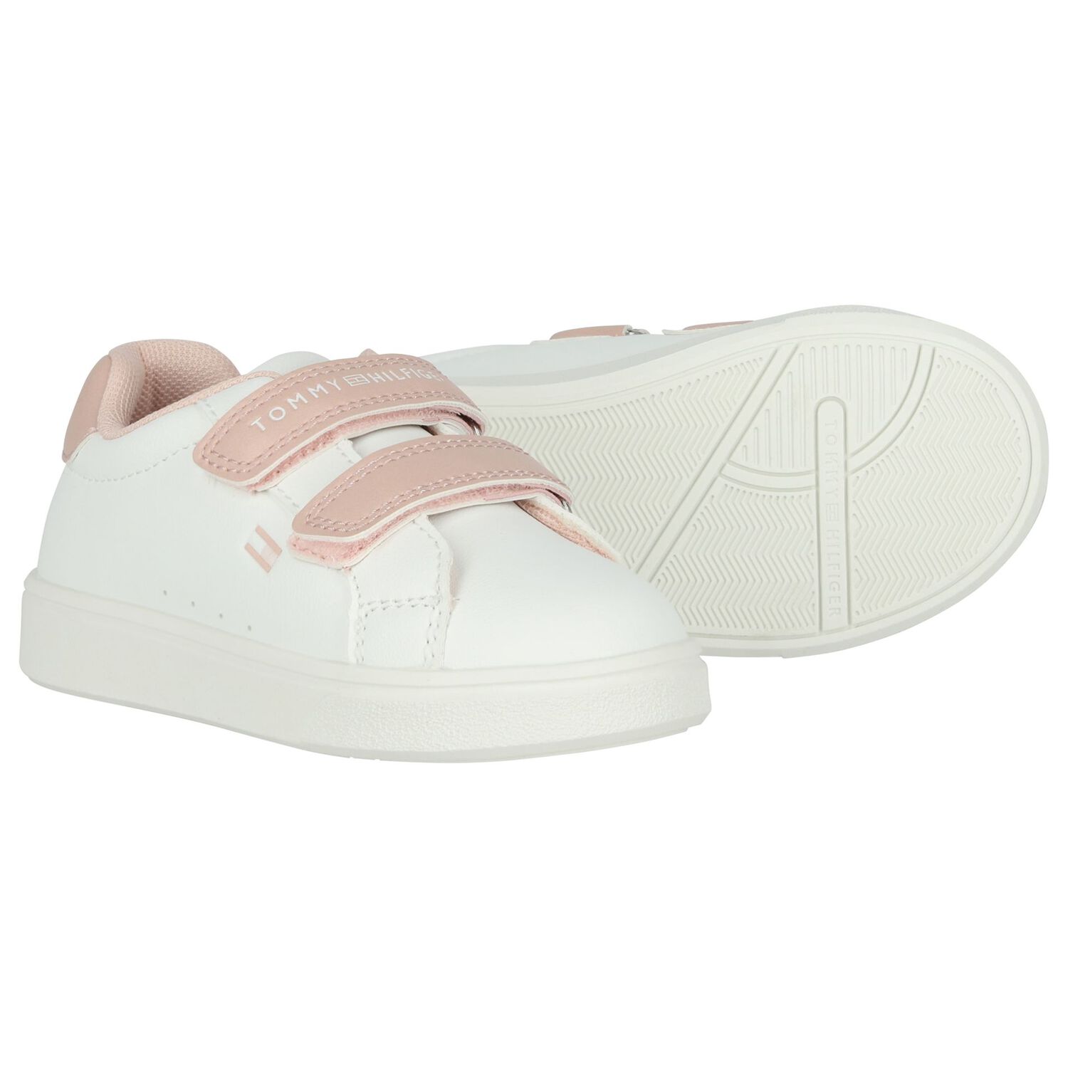Girls White & Pink Logo Trainers, 1, hi-res