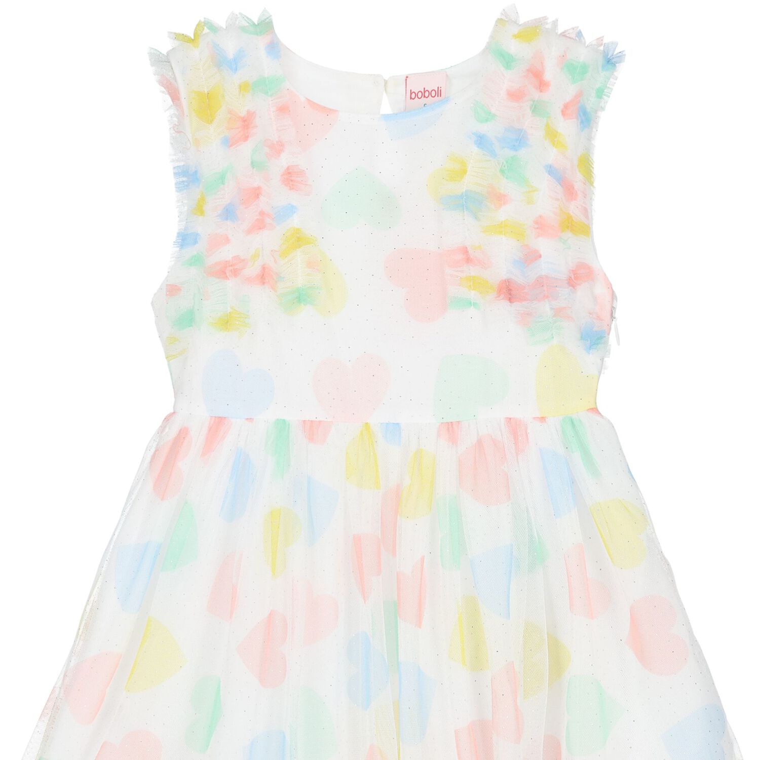 Girls White Tulle Heart Print Dress, 1, hi-res image number null