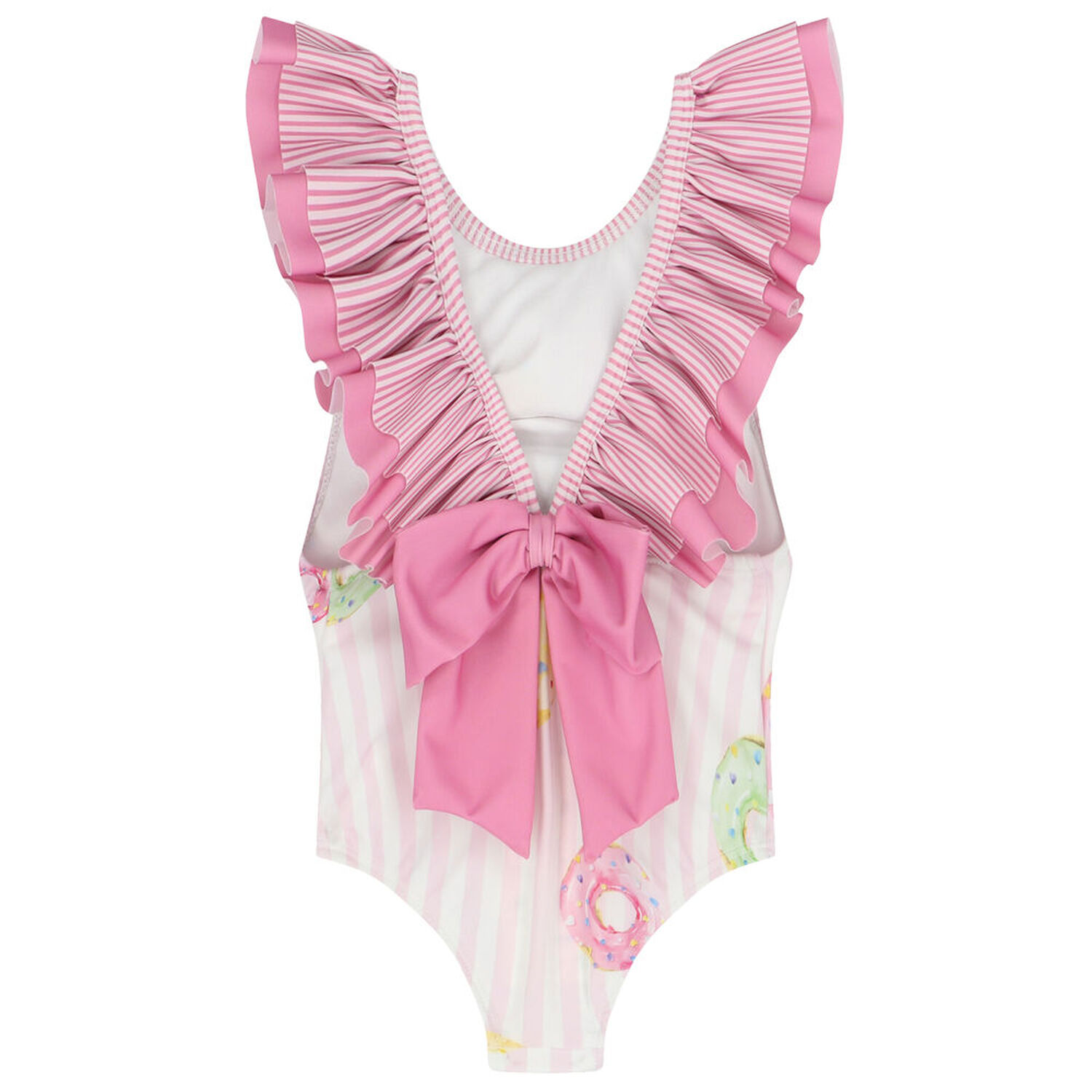 Girls White & Pink Striped Donuts Swimsuit, 1, hi-res image number null