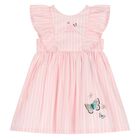 Younger Girls Pink Logo Striped Dress, 1, hi-res