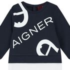 Baby Boys White & Navy Blue Logo Babygrow, 2, hi-res