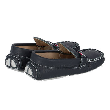 Boys Navy Leather Loafers