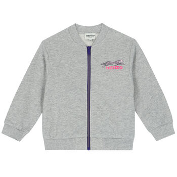 Girls Grey Cheetah Logo Zip Up Top