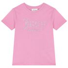 Girls Pink Crystal Embellished Diamant&eacute; Logo T-Shirt, 3, hi-res