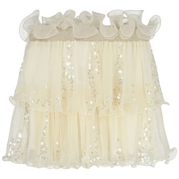 تنورة بناتي عاجية اللون مزينة بالترتر والكشكشة