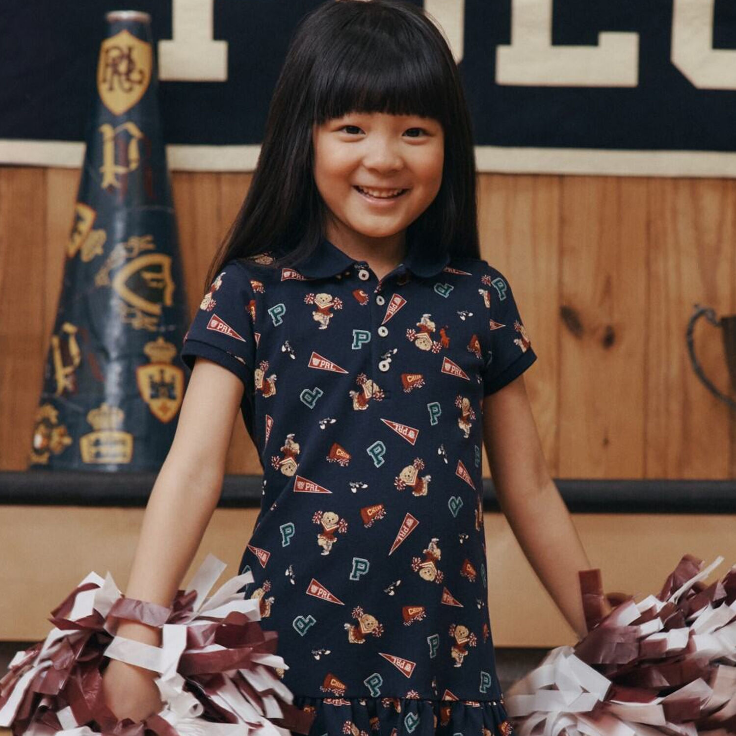 فستان بنات بطبعة الدب باللون الكحلى, 1, hi-res