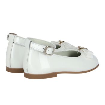 حذاء بنات باليرينا بفيونكة باللون الأبيض