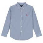Boys White & Blue Striped Logo Shirt, 1, hi-res