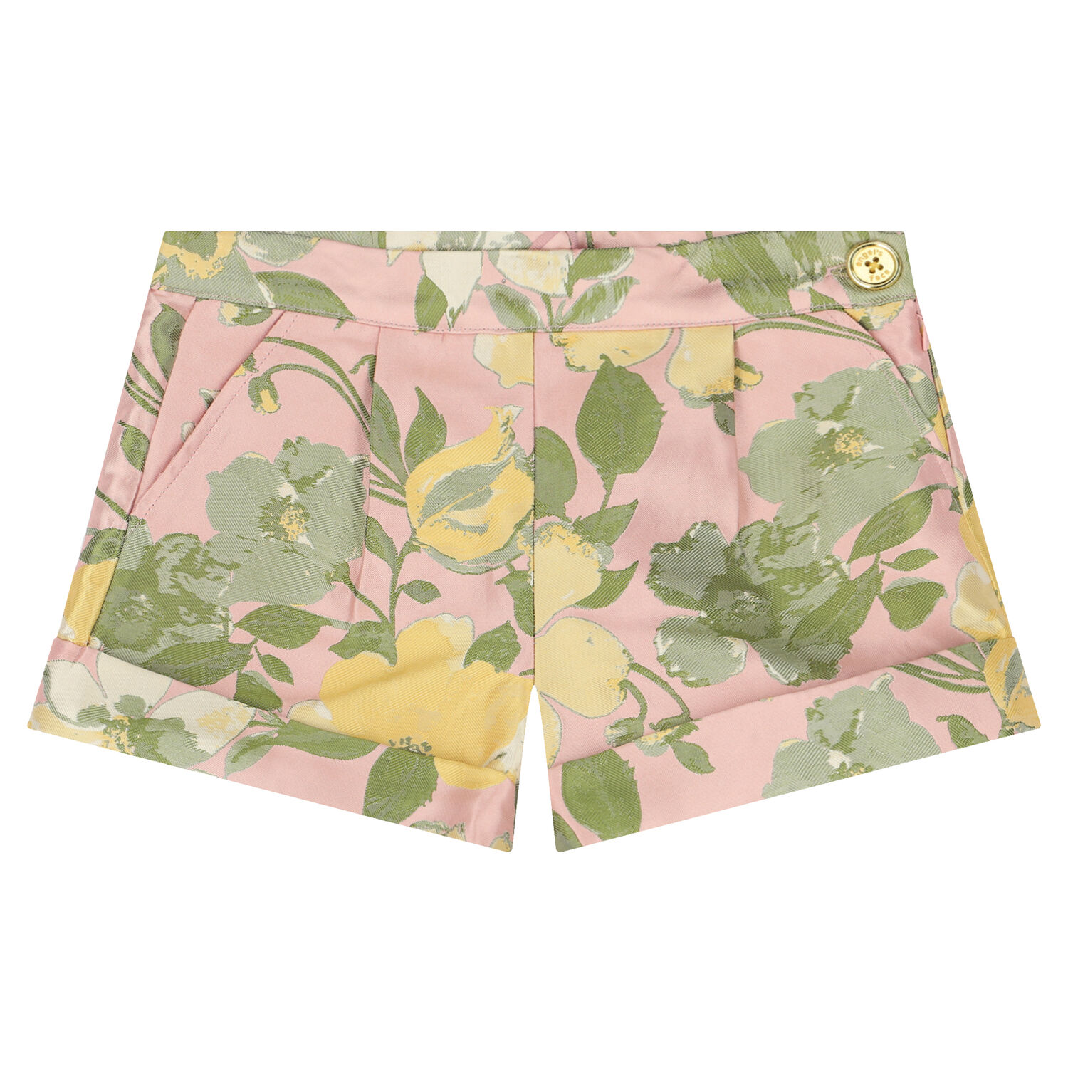 Girls Pink Floral Jacquard Shorts, 1, hi-res image number null