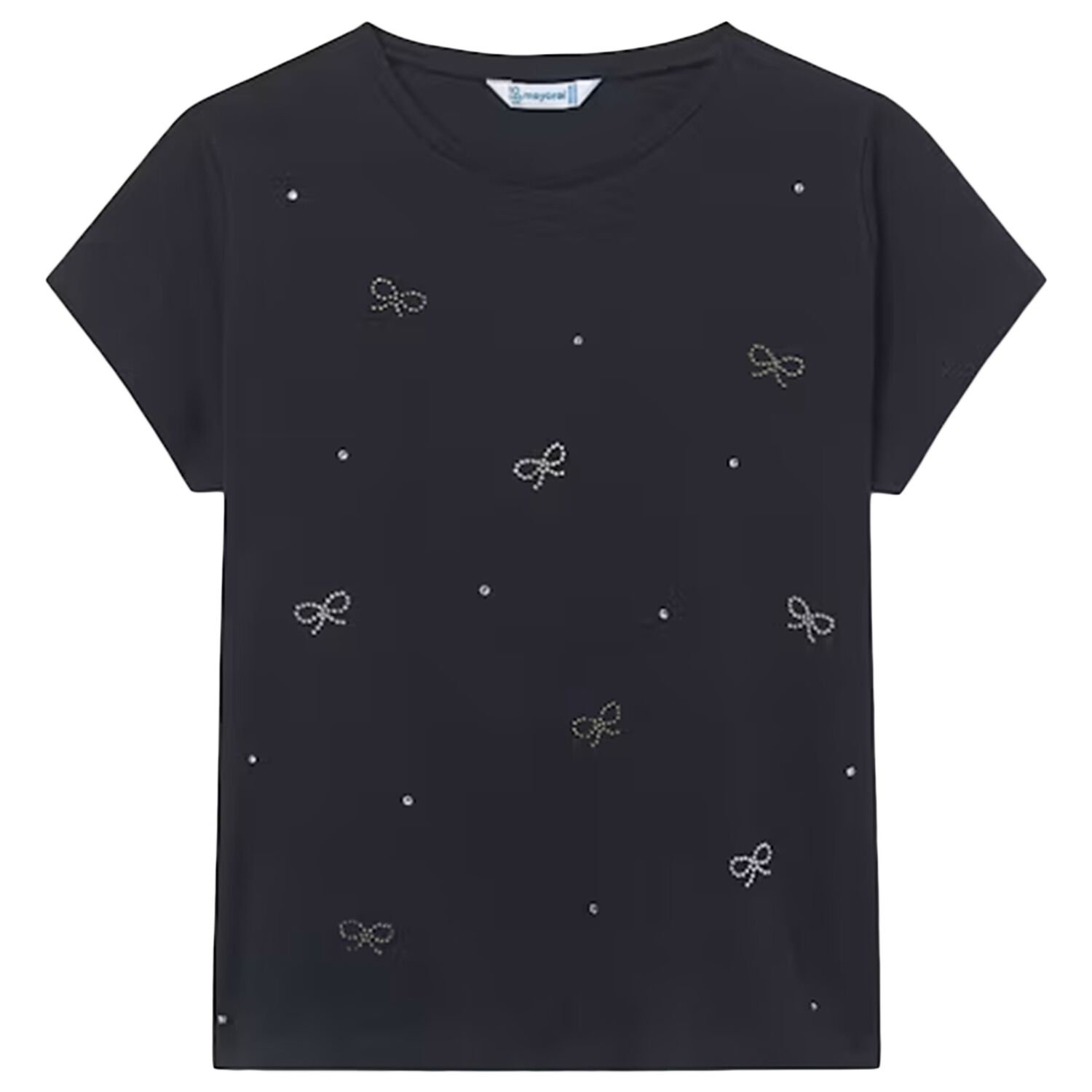 Girls Black Bow T-Shirt, 3, hi-res